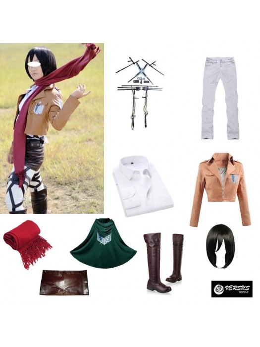 Vestito Maschera Carnevale Simil Attack on Titan Costume Cosplay Mikasa ATITAN02